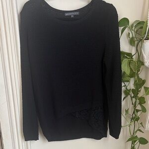 Brixon Ivy Black Knit Sweater with Lace Accent